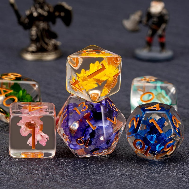 weyano Resin D&D Dice Set, Flower Polyhedral Dice for Dungeons and Dragons, RPG, MTG DND 7-DIE (D4, D6, D8, D10, D12, D20, D%) for Ages 15 and Up - Image 4